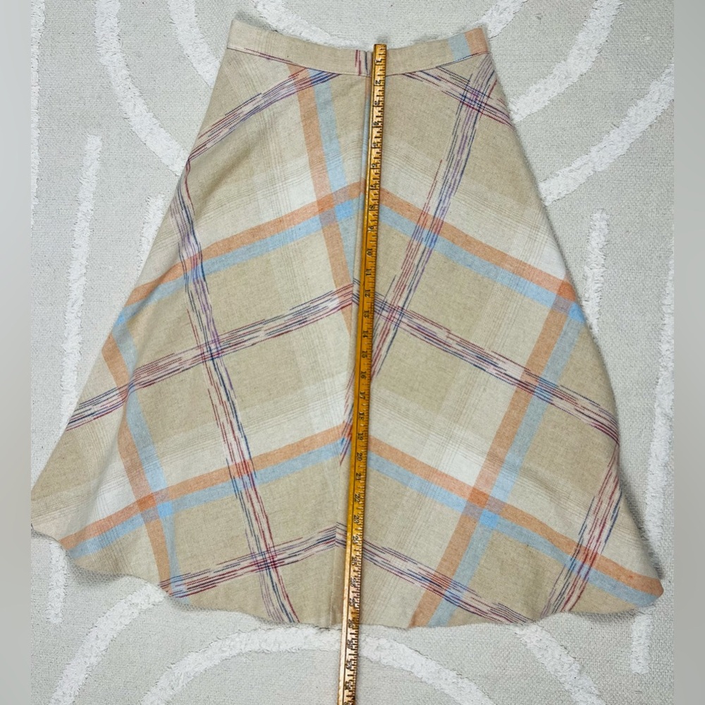 Vintage Union Made Pastel Wool A-Line Midi Skirt – Cream Blue Pink – Fits XS/S - Picture 8 of 10
